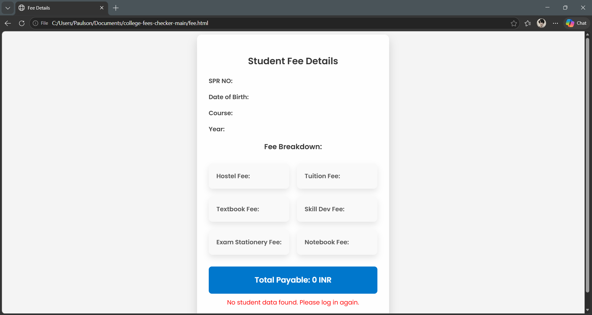 College Fees Checker application