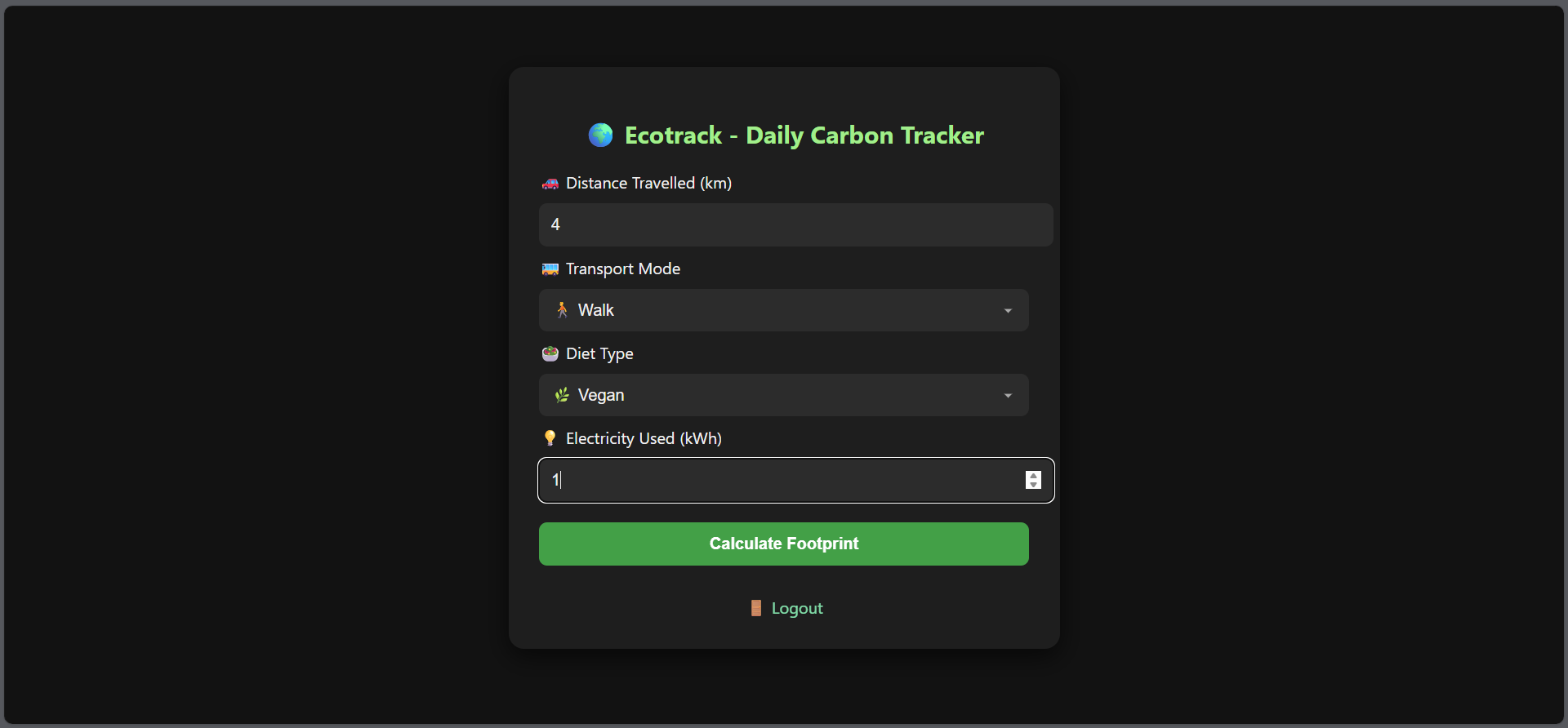 EcoTrack carbon footprint application